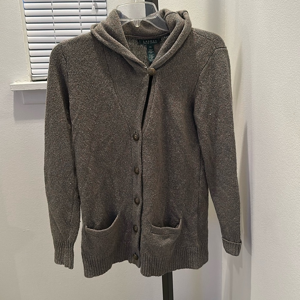 Lauren Ralph Lauren Silk Wool Cashmere Cardigan XS Brass Buttons EUC Sweater
